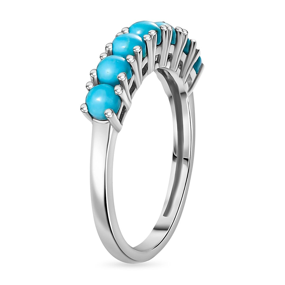 Arizona Sleeping Beauty Turquoise 7 Stone Ring in Platinum Overlay Sterling Silver 1.20 Ct