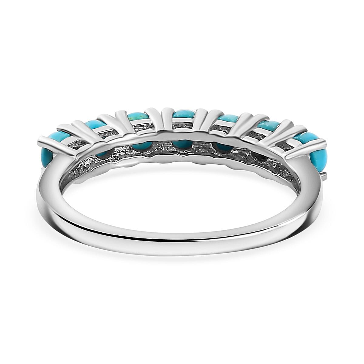 Arizona Sleeping Beauty Turquoise 7 Stone Ring in Platinum Overlay Sterling Silver 1.20 Ct