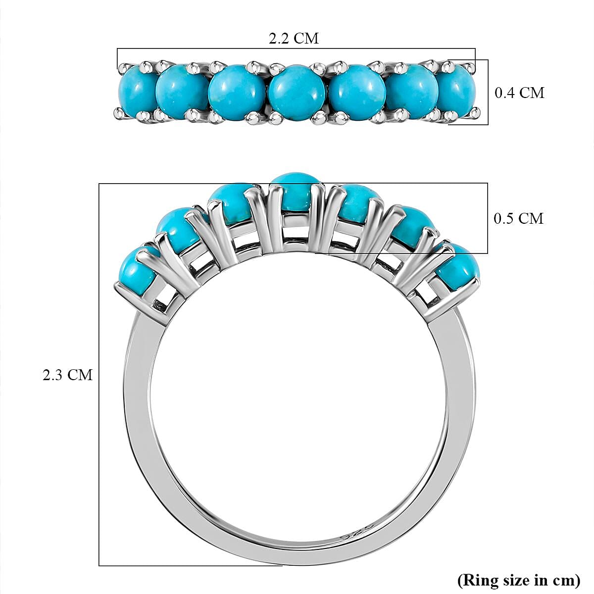 Arizona Sleeping Beauty Turquoise 7 Stone Ring in Platinum Overlay Sterling Silver 1.20 Ct