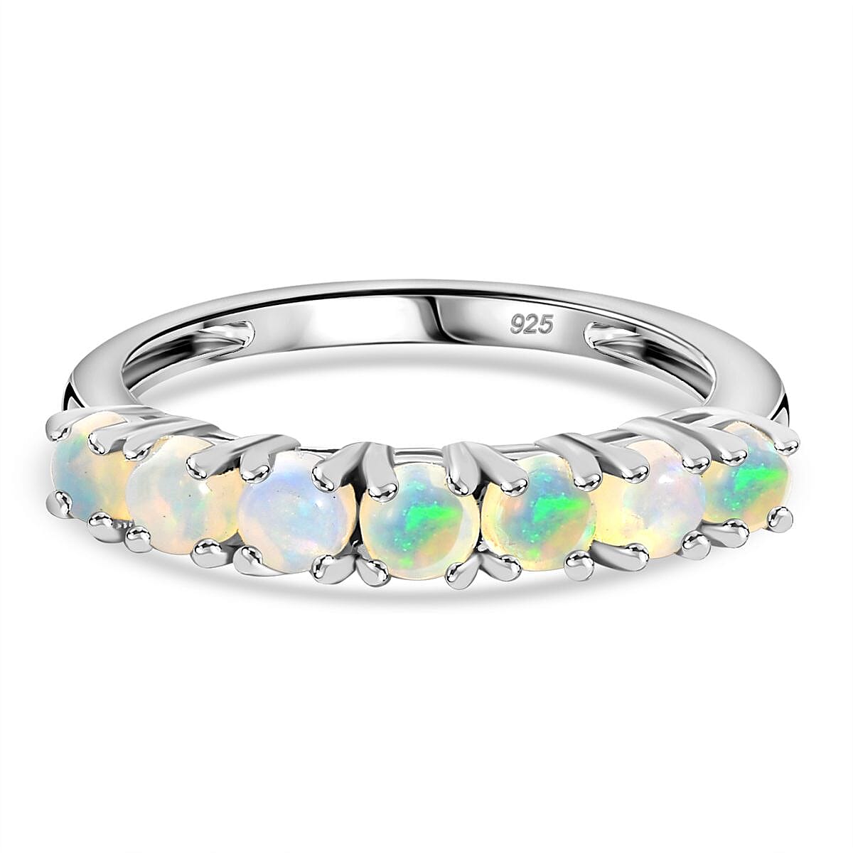 Ethiopian Welo Opal 7 Stone Ring in Platinum Overlay Sterling Silver