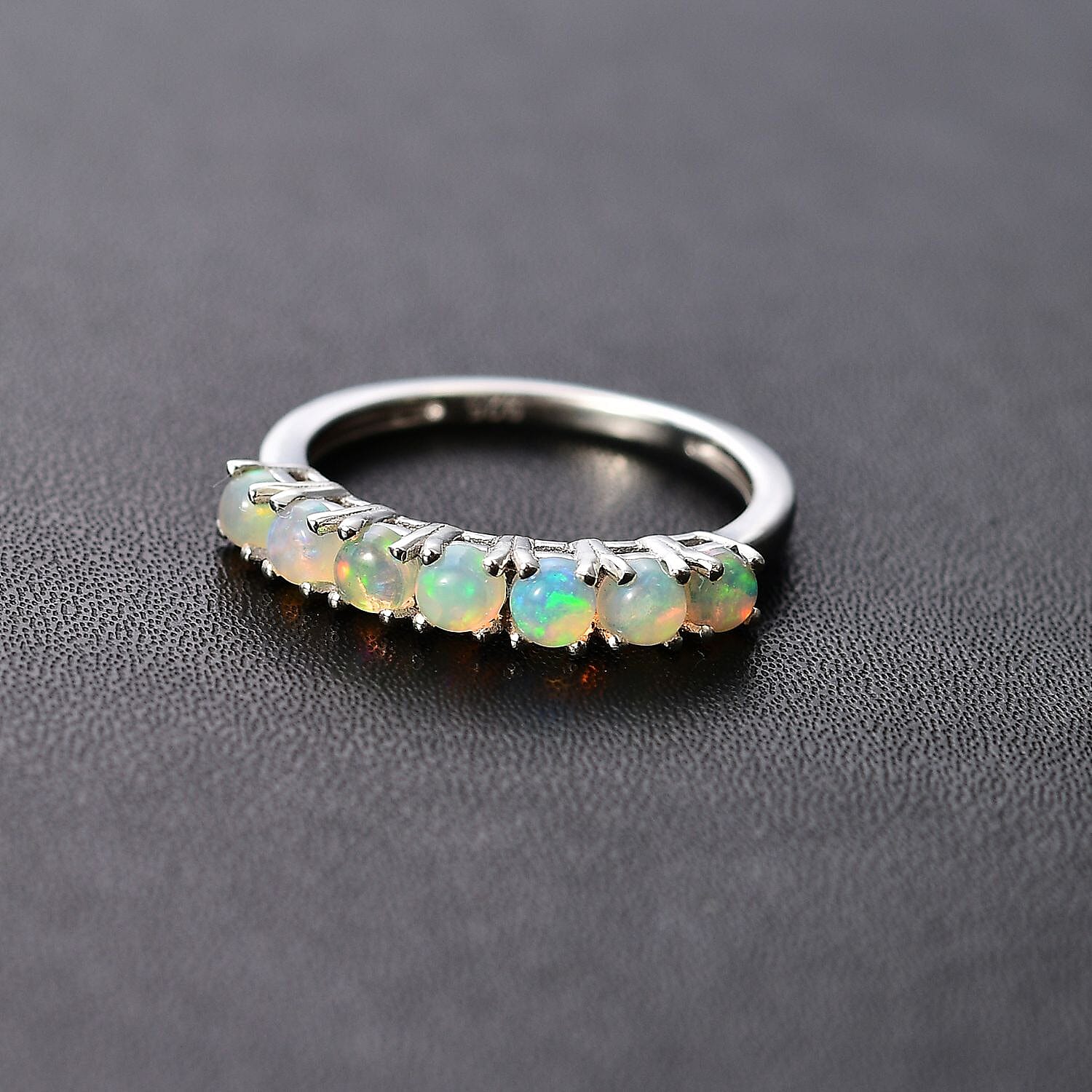 Ethiopian Welo Opal 7 Stone Ring in Platinum Overlay Sterling Silver