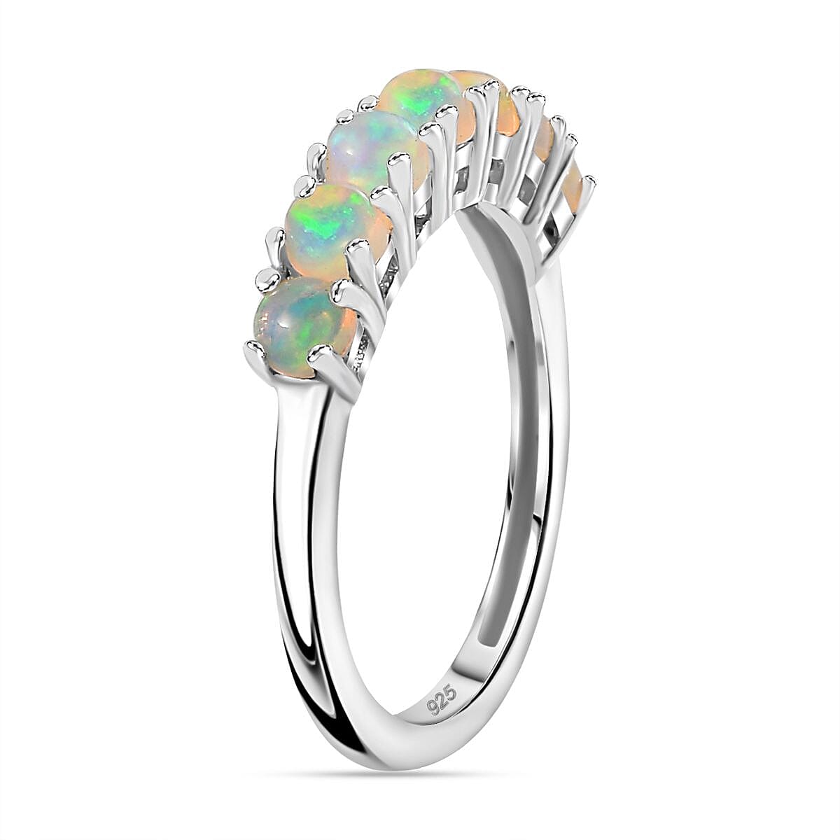 Ethiopian Welo Opal 7 Stone Ring in Platinum Overlay Sterling Silver