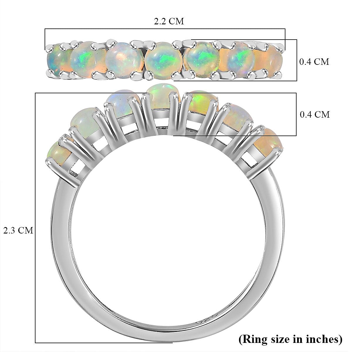 Ethiopian Welo Opal 7 Stone Ring in Platinum Overlay Sterling Silver