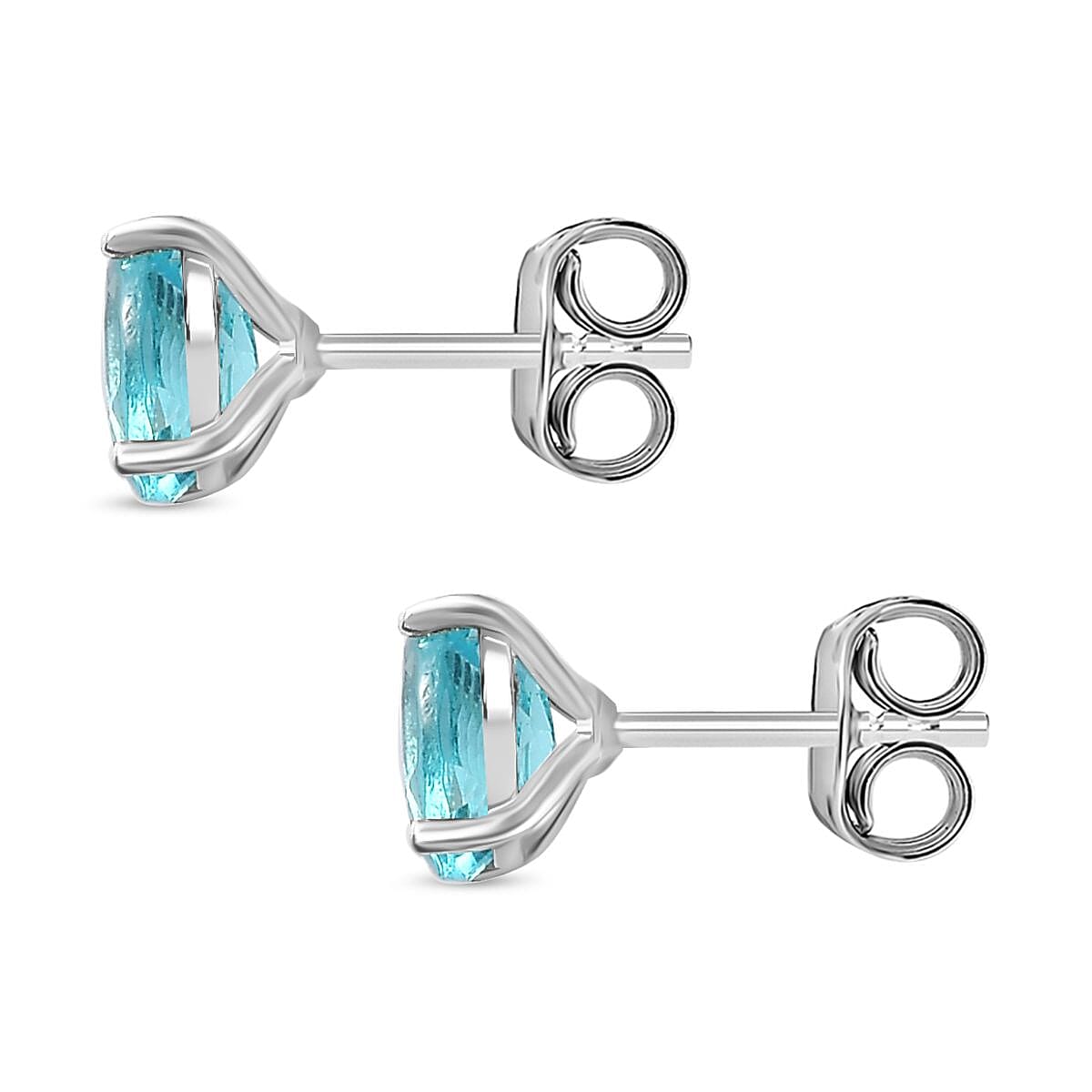 Blue Apatite Solitaire Stud Earrings in Platinum Overlay Sterling Silver 1.00 Ct.