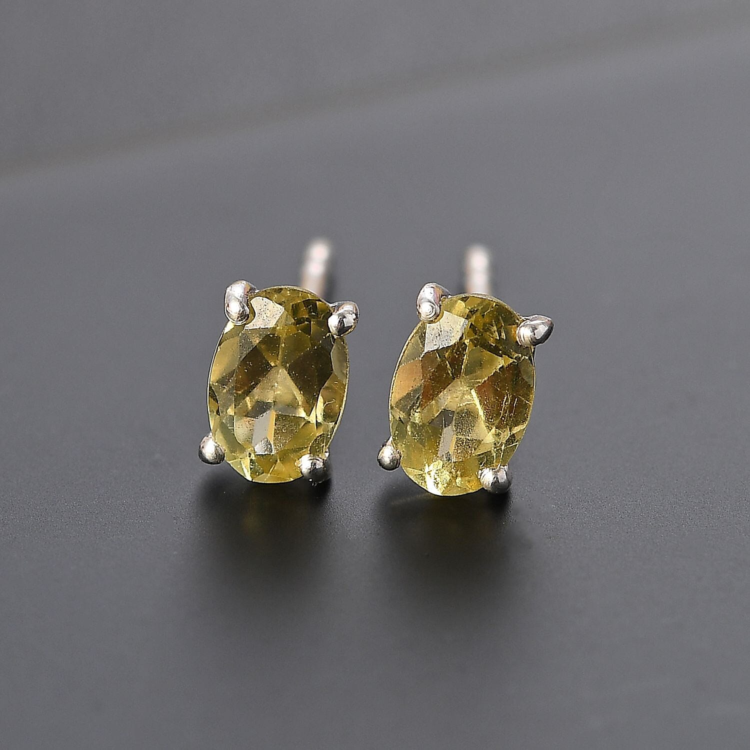 Yellow Apatite Solitaire Earrings in Platinum Overlay Sterling Silver 1.00  Ct.