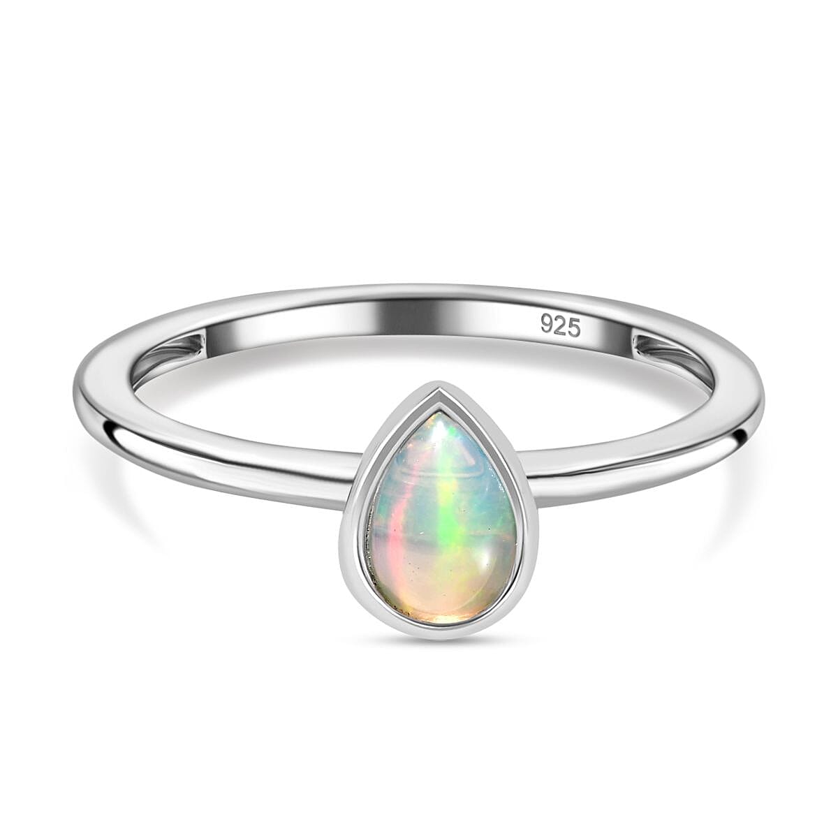 Natural Ethiopian Opal Solitaire Ring in Platinum Overlay Sterling Silver