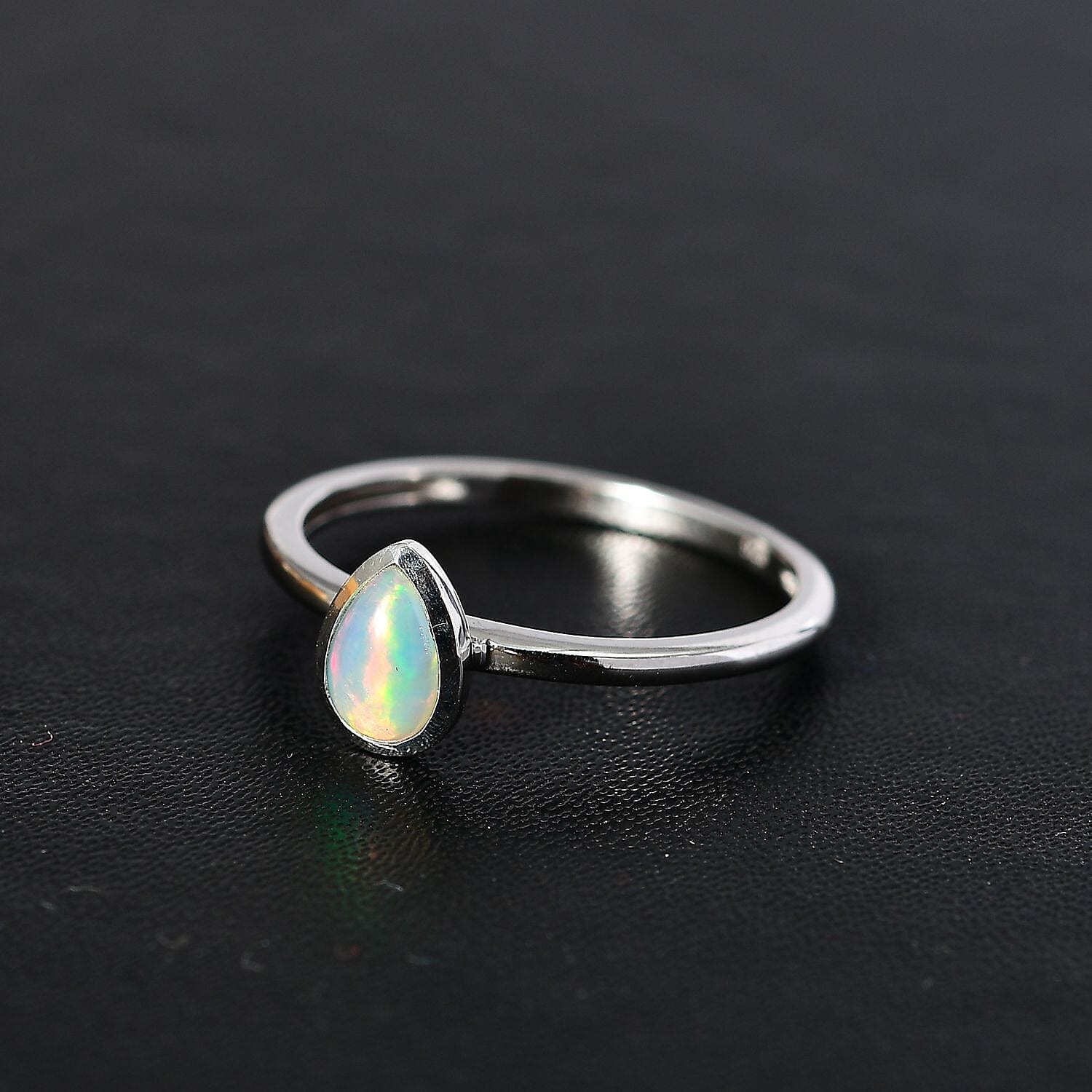 Natural Ethiopian Opal Solitaire Ring in Platinum Overlay Sterling Silver