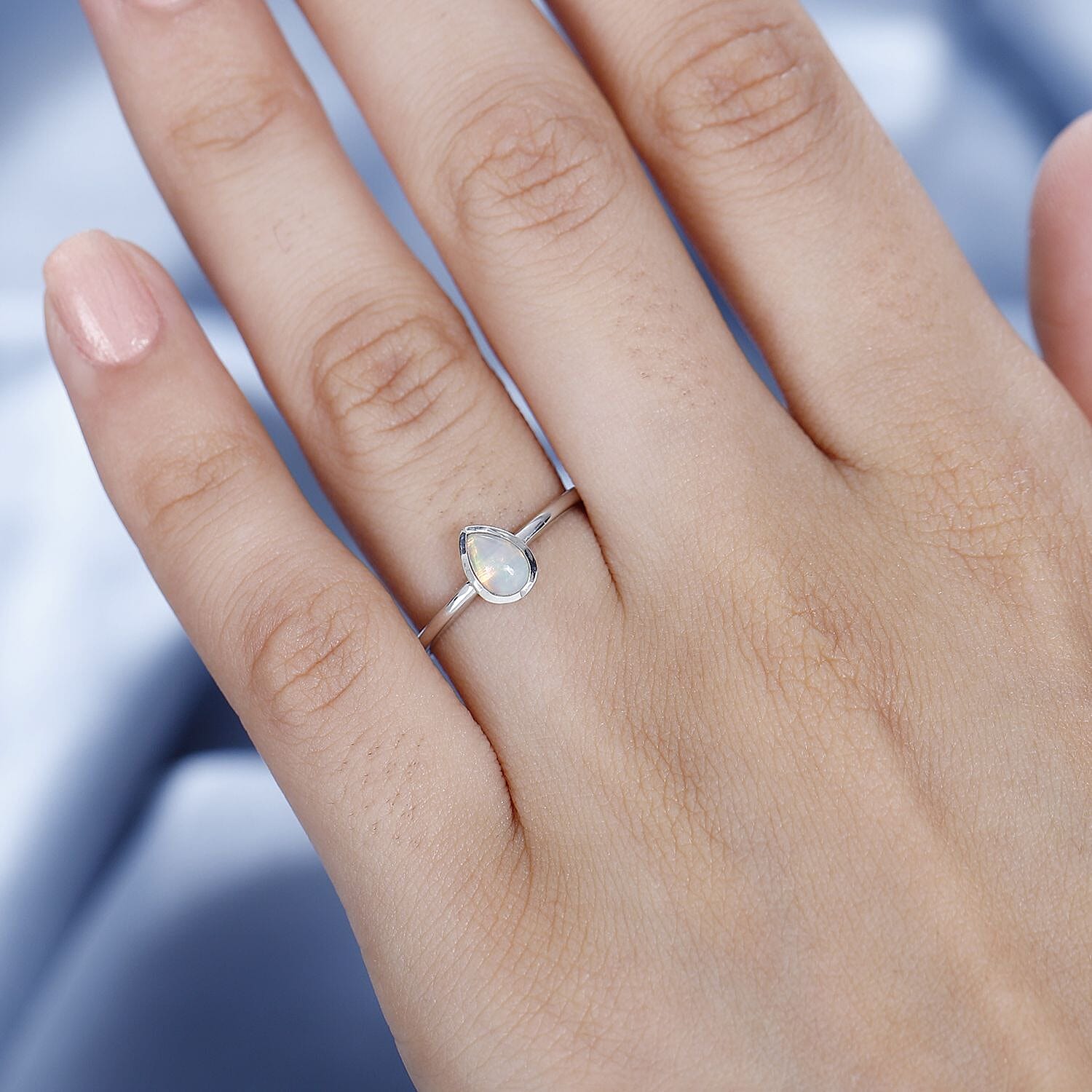 Natural Ethiopian Opal Solitaire Ring in Platinum Overlay Sterling Silver