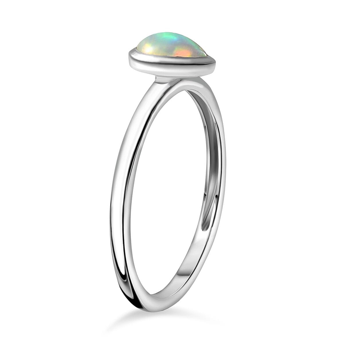 Natural Ethiopian Opal Solitaire Ring in Platinum Overlay Sterling Silver