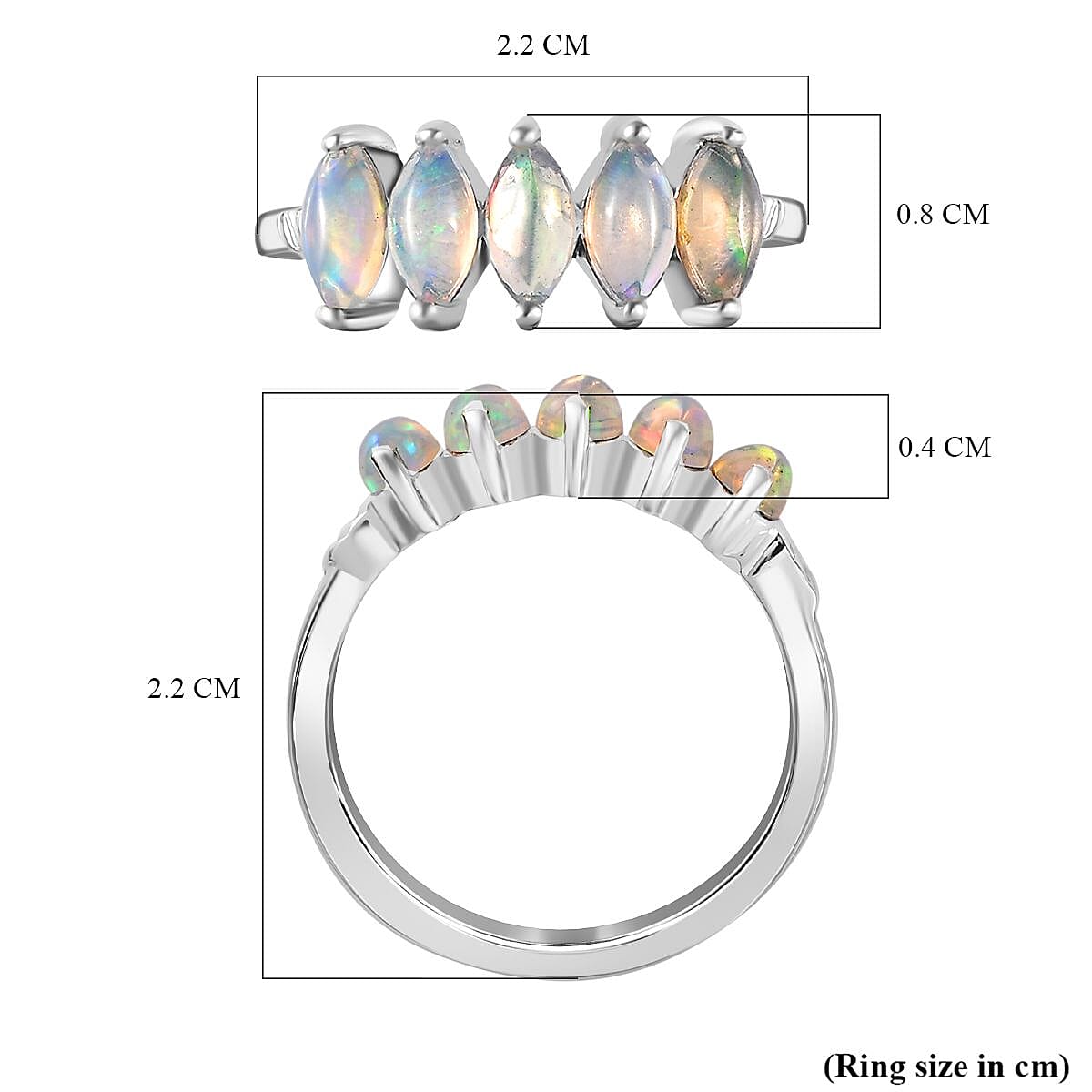 Ethiopian Welo Opal 5 Stone Ring in Platinum Overlay Sterling Silver Ethiopian Welo Opal 5 Stone Ring in Platinum Overlay Sterling Silver