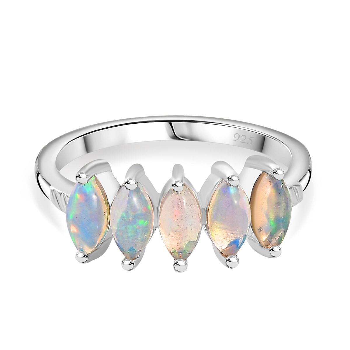 Royal Bali Collection - D'Joy Ethiopian Welo Opal 5 Stone Ring in Platinum Overlay Sterling Silver