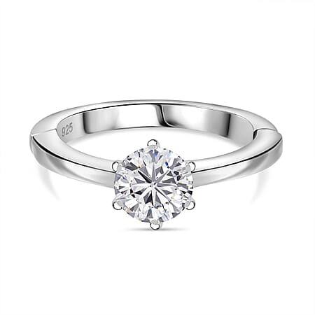 Moissanite Solitaire Openable Arthritis Ring in Rhodium Overlay Sterling Silver 0.97 Ct.