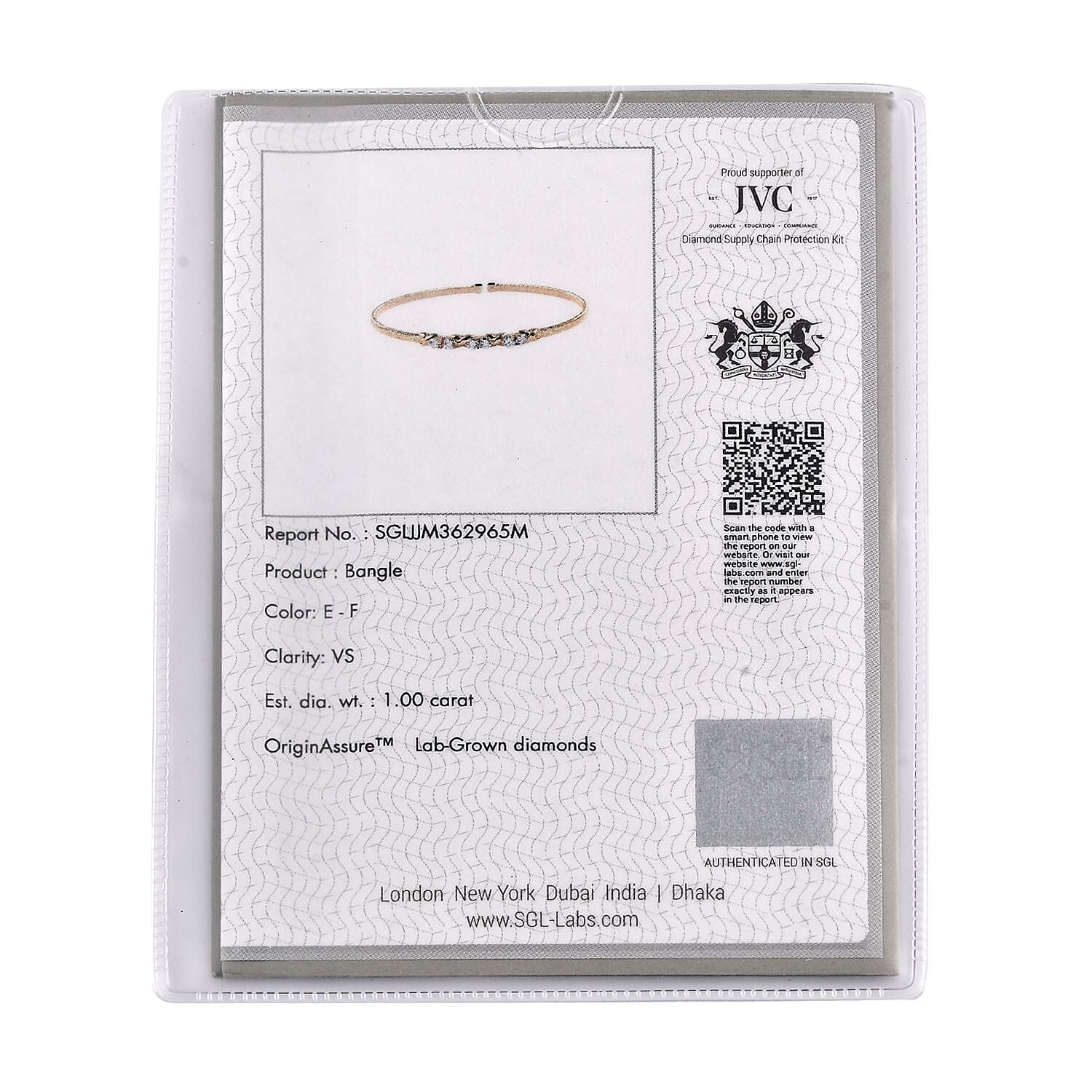 JCK Vegas Find Luxuriant Diamond - 9K Yellow Gold Certified Lab Grown Diamond (VS-EF) Bangle (Size - 7.5) 1.00 Ct, Gold Wt 4.75 Gms JCK Vegas Find Luxuriant Diamond - 9K Yellow Gold Certified Lab Grown Diamond (VS-EF) Bangle (Size - 7.5) 1.00 Ct, Gold Wt 4.75 Gms