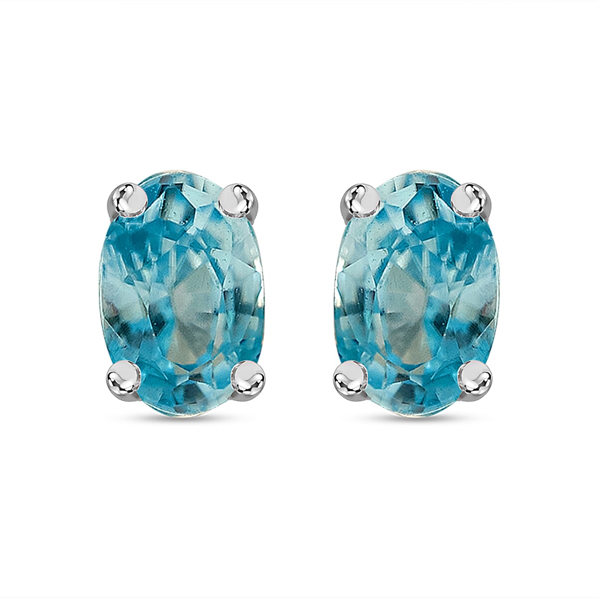 One Time Deal- Camboadian Blue Zircon Solitaire Stud Earrings in Sterling Silver