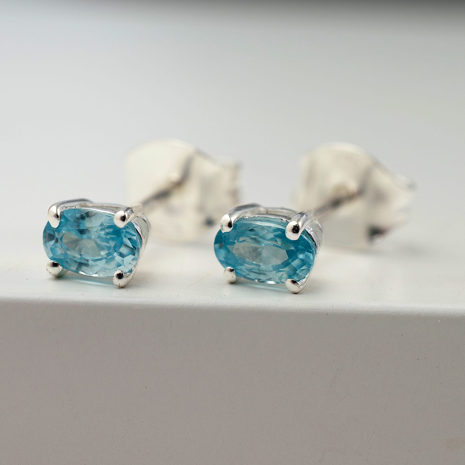 One Time Deal- Camboadian Blue Zircon Solitaire Stud Earrings in Sterling Silver