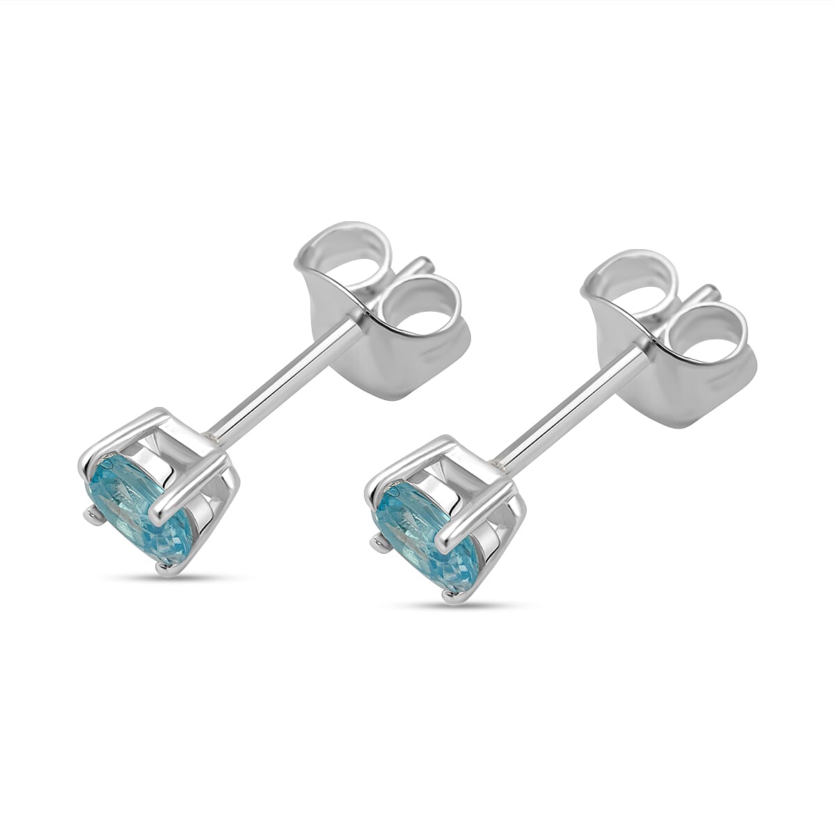 One Time Deal- Camboadian Blue Zircon Solitaire Stud Earrings in Sterling Silver