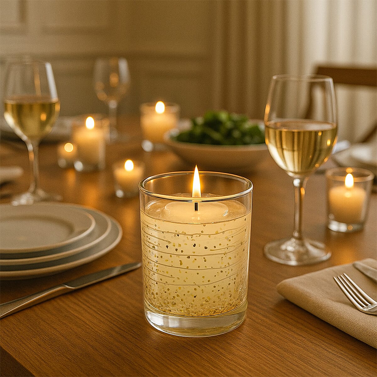 Glass LED Burning Real Candle - Gold