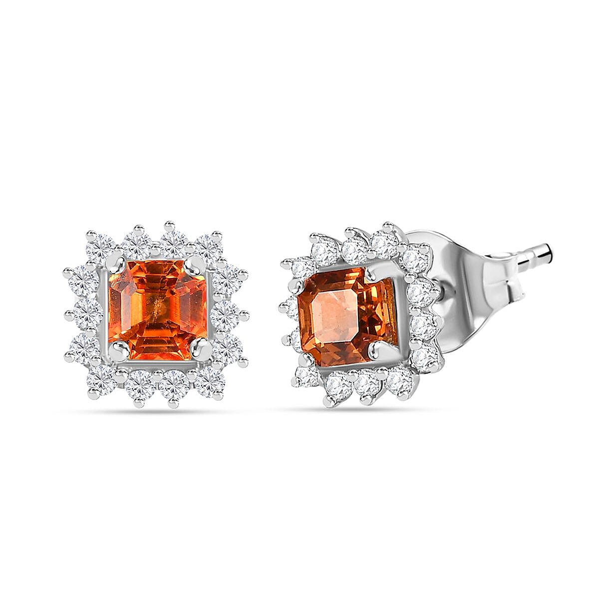 Orange Sapphire & White Zircon Dangling Earring in Rhodium Overlay Sterling Silver 1.26 ct