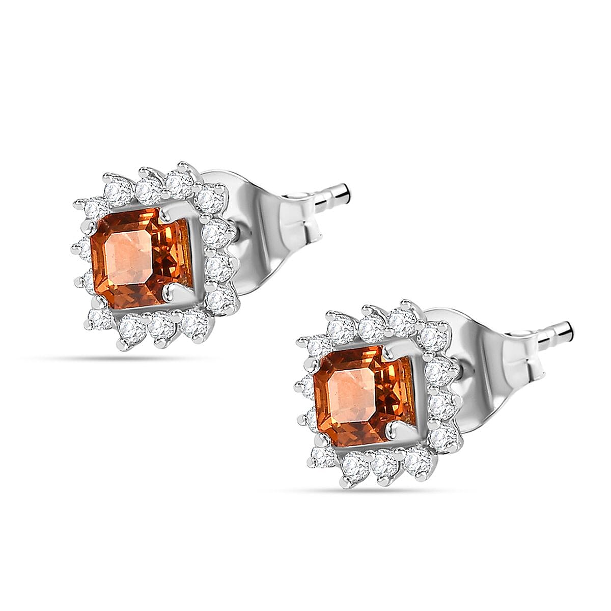 Orange Sapphire & White Zircon Dangling Earring in Rhodium Overlay Sterling Silver 1.26 ct