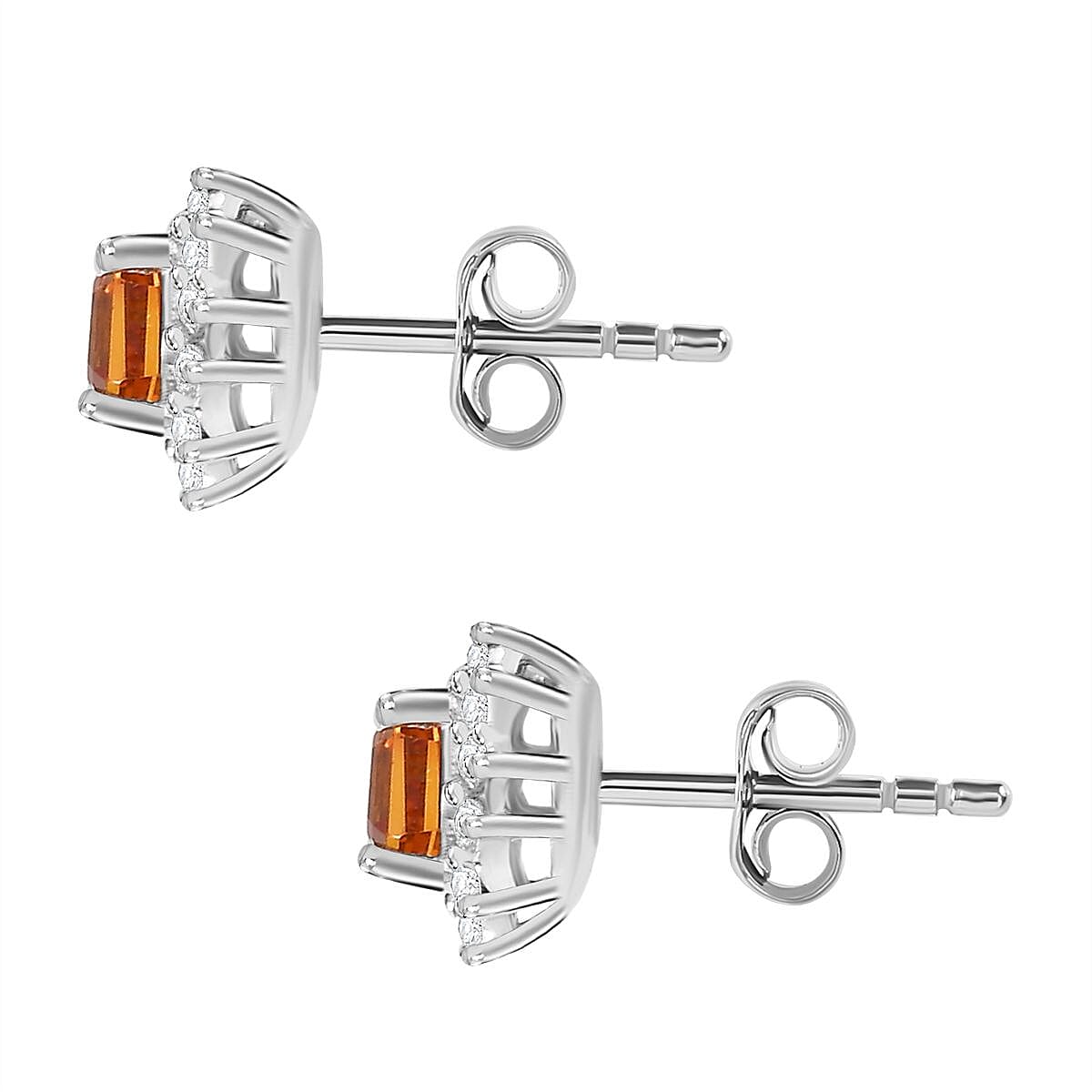 Orange Sapphire & White Zircon Dangling Earring in Rhodium Overlay Sterling Silver 1.26 ct