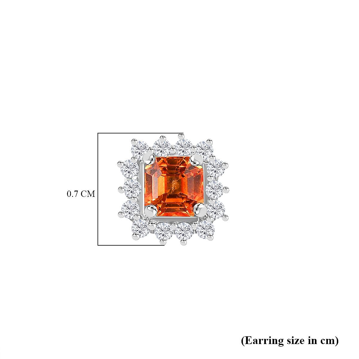Orange Sapphire & White Zircon Dangling Earring in Rhodium Overlay Sterling Silver 1.26 ct