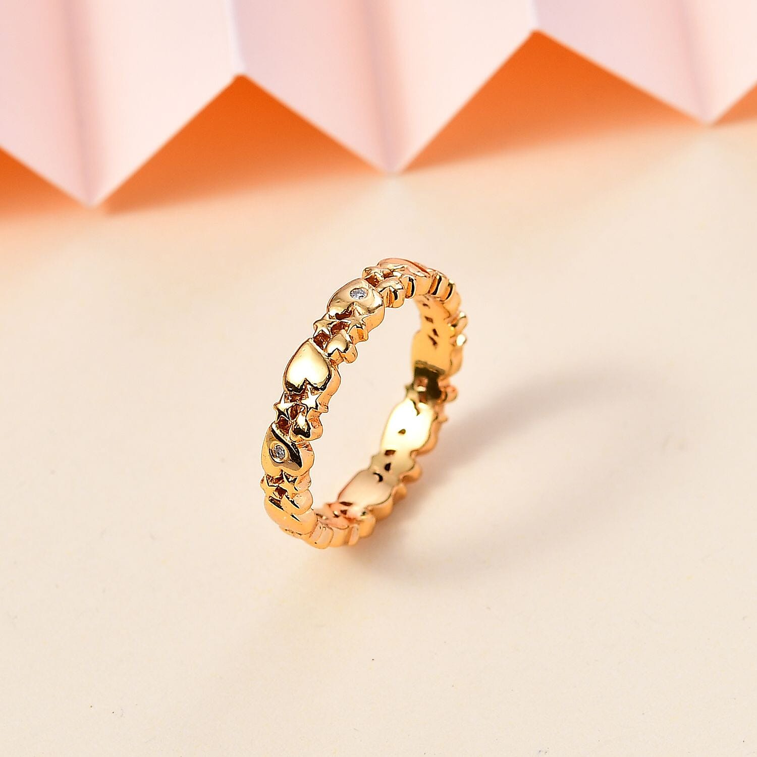 Diamond Heart Band Ring Sterling Silver