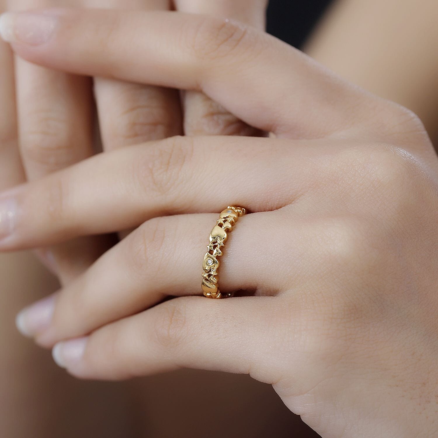 Diamond Heart Band Ring Sterling Silver