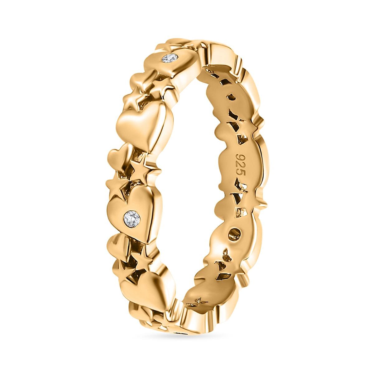 Diamond Heart Band Ring Sterling Silver