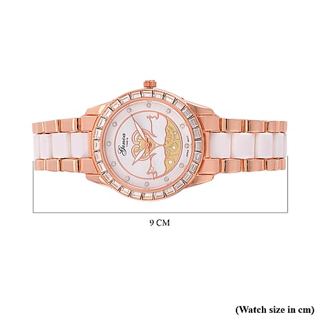 GENOA Japan Movt. 3ATM WR Crystal Studded Swan Pattern Watch with Stainless Steel Strap in Dual Tone
