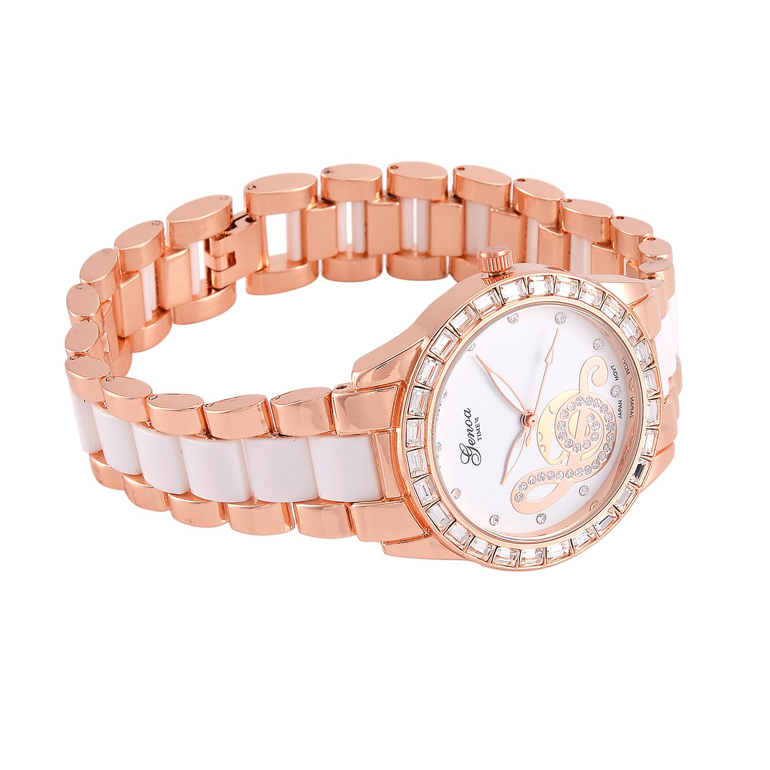 GENOA Japan Movt. 3ATM WR Crystal Studded Music Pattern Watch with Stainless Steel Strap in Dual Tone GENOA Japan Movt. 3ATM WR Crystal Studded Music Pattern Watch with Stainless Steel Strap in Dual Tone