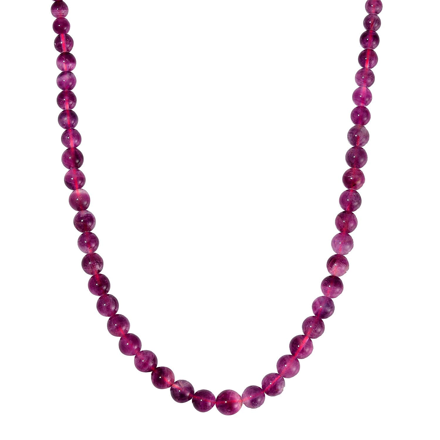 Pink Fluorite  Necklace (Size - 20) in Rhodium Overlay Sterling Silver 274.00 Ct.