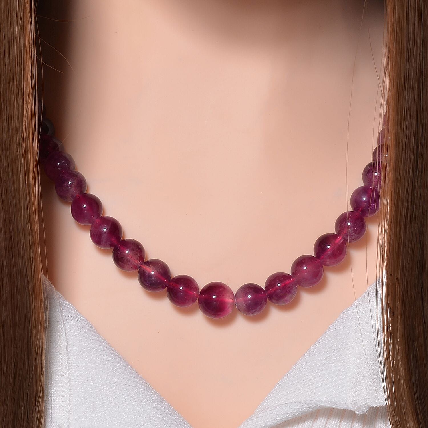 Pink Fluorite  Necklace (Size - 20) in Rhodium Overlay Sterling Silver 274.00 Ct.