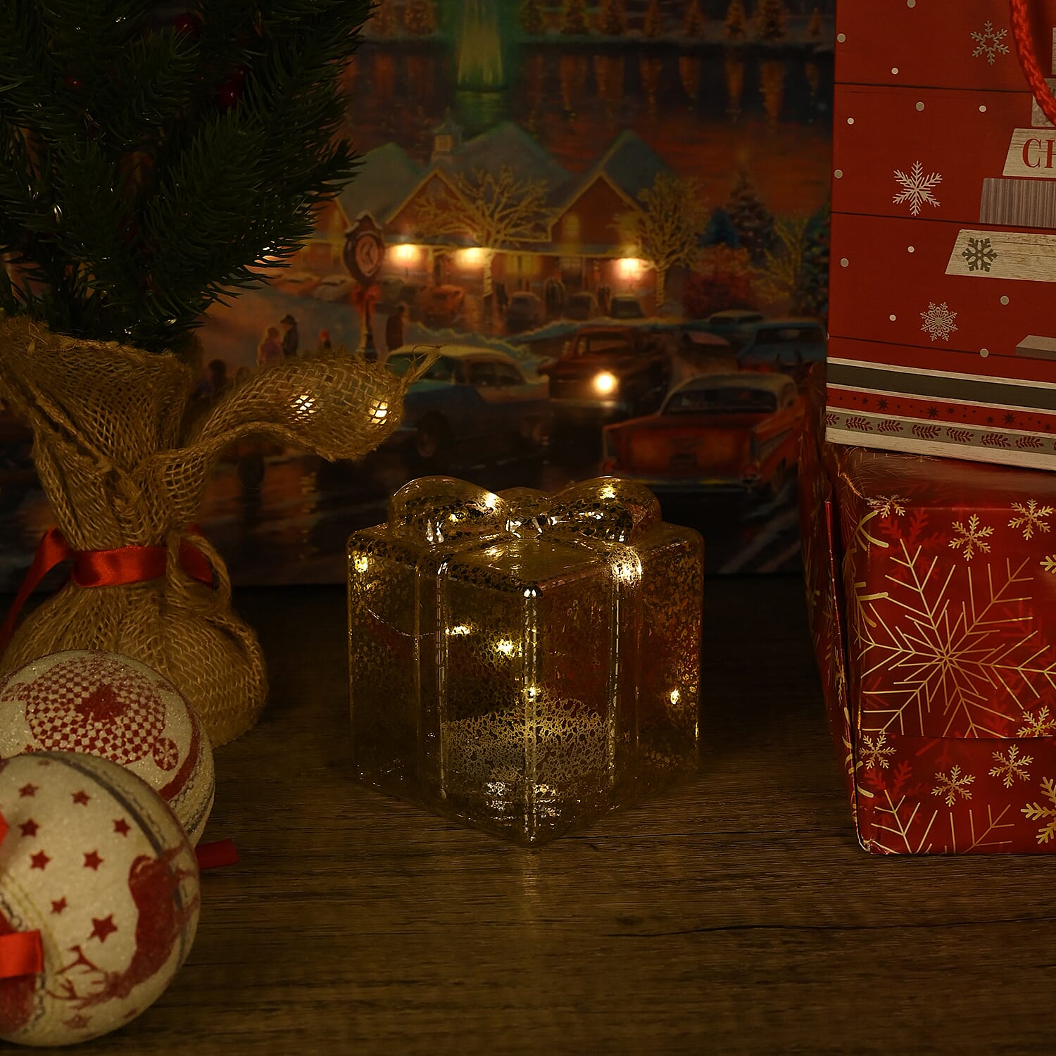 Set of 2 Lighted Gift Box for Christmas