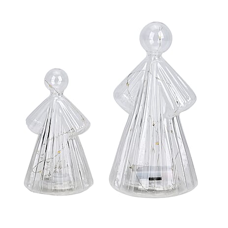 Set of 2 Glass Angel with 10 Warm Micro LED - Transparent