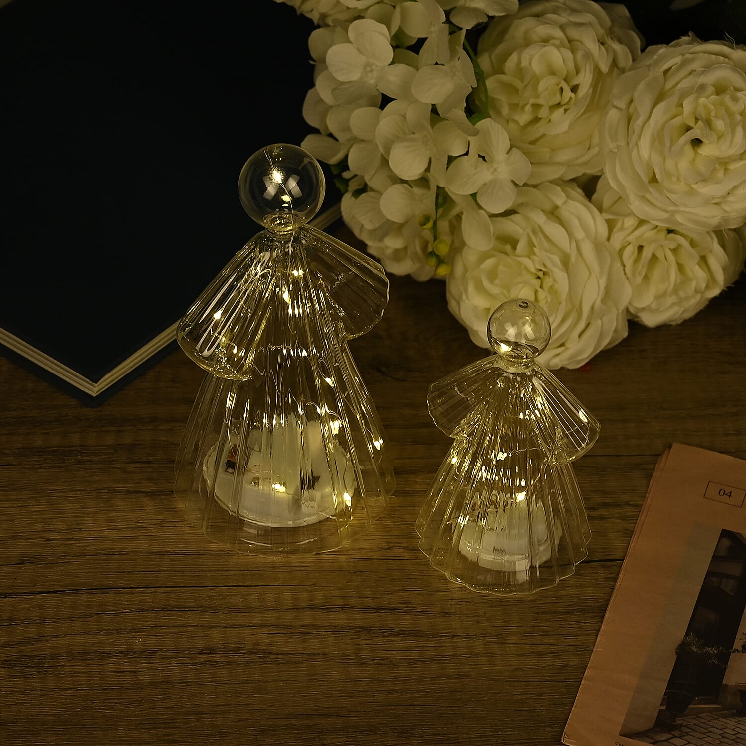 Set of 2 Lighted Glass Angels Christmas Ornament