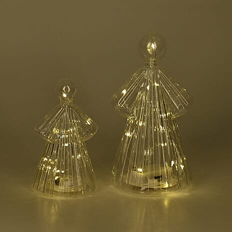 Set of 2 Glass Angel with 10 Warm Micro LED - Transparent