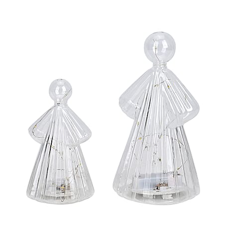 Set of 2 Glass Angel with 10 Warm Micro LED - Transparent