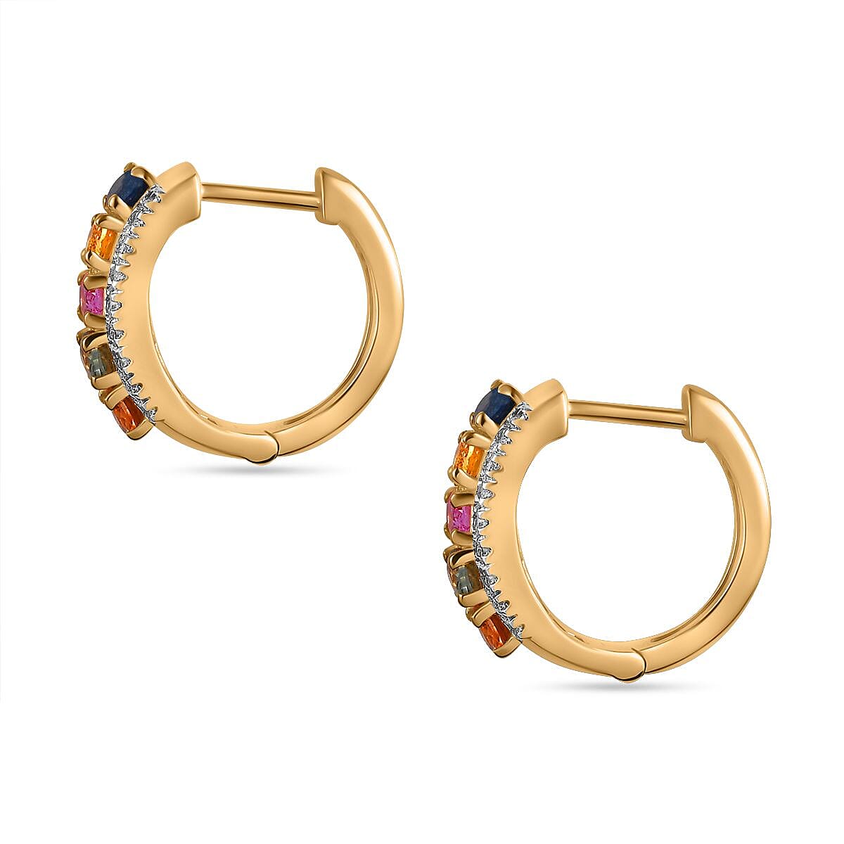 Rainbow Sapphire & Natural Zircon Hoop Earrings in 18K YG Vermeil Plated Sterling Silver 3.00 Ct