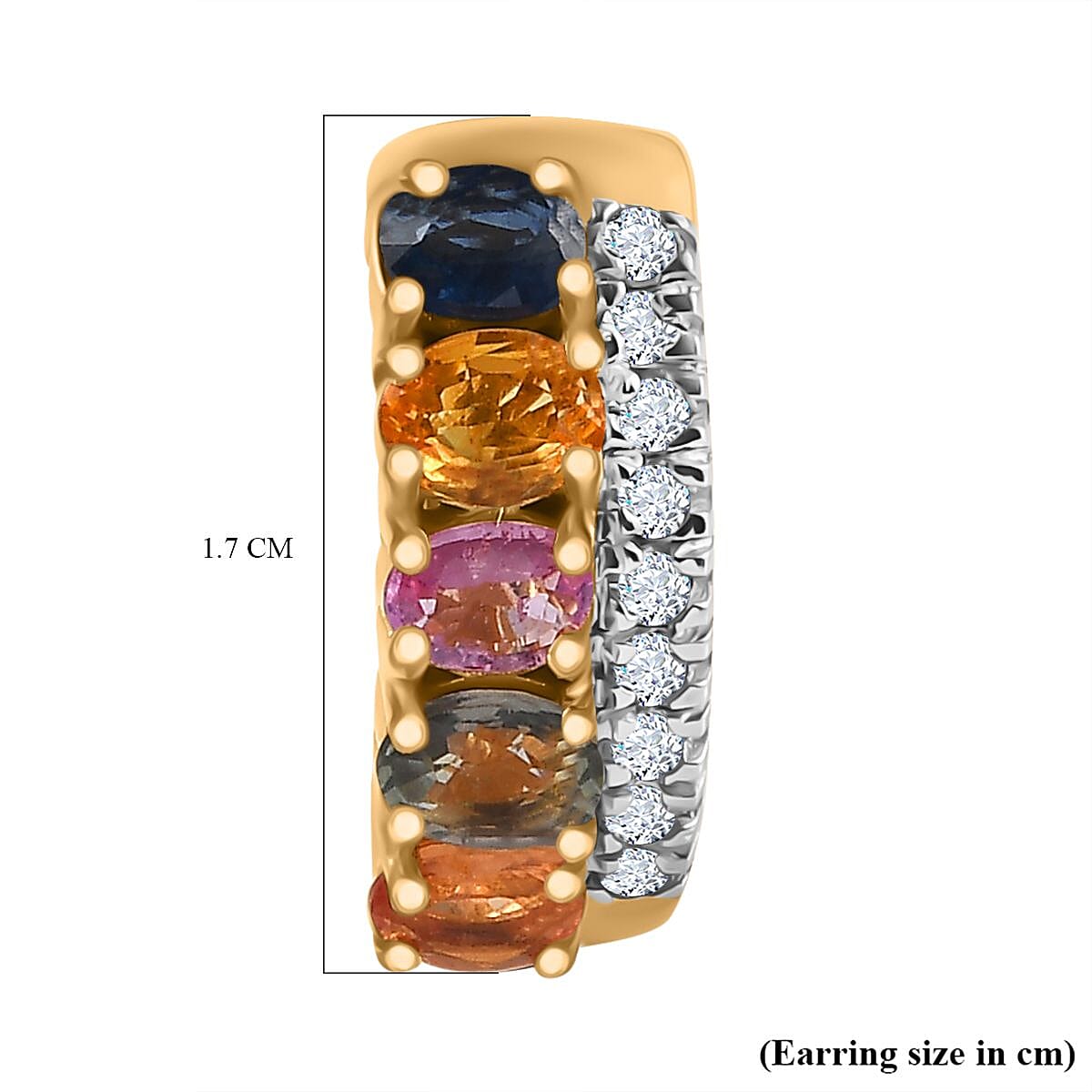 Rainbow Sapphire & Natural Zircon Hoop Earrings in 18K YG Vermeil Plated Sterling Silver 3.00 Ct