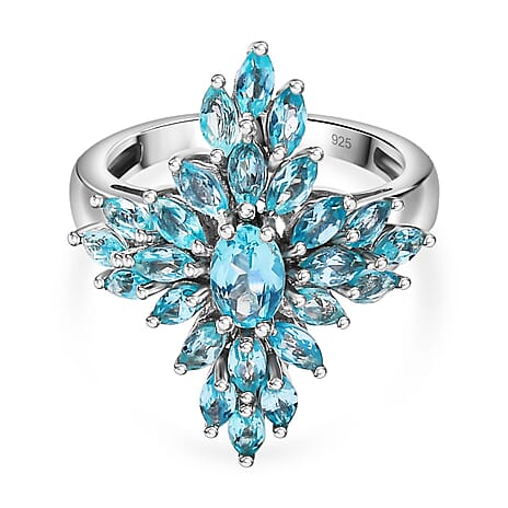Blue Lagoon Apatite Ring in Rhodium Overlay Sterling Silver 2.65 ct.