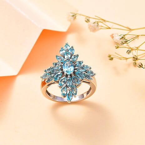 Blue Lagoon Apatite Ring in Rhodium Overlay Sterling Silver 2.65 ct.