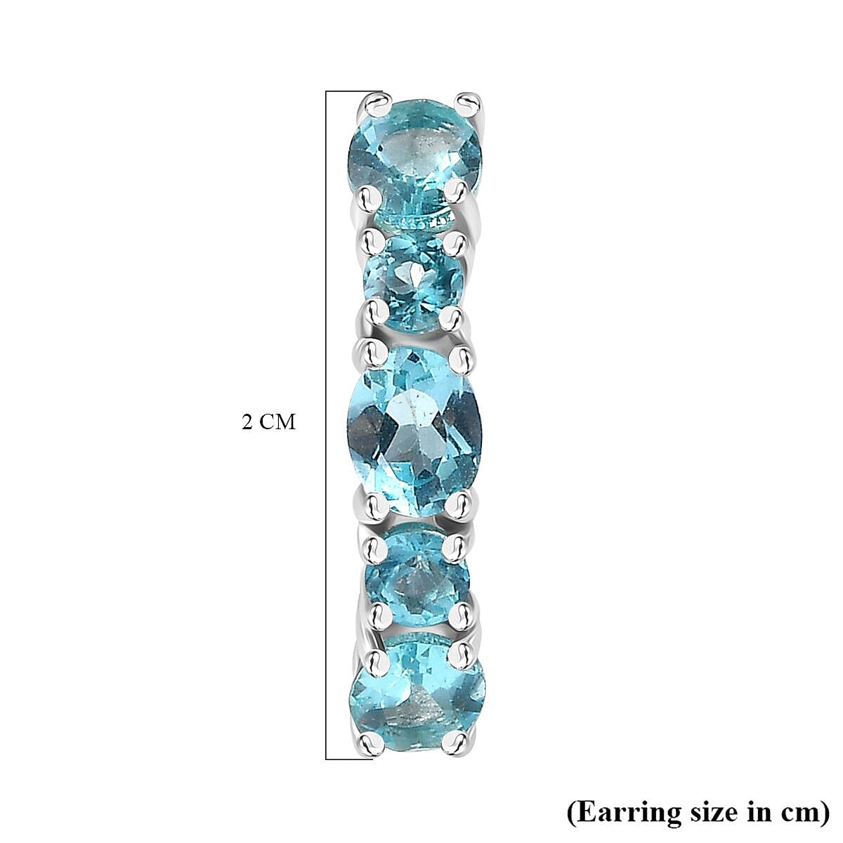 Blue Lagoon Apatite  J Hoop Half Hoop Earring in Rhodium Overlay Sterling Silver  2.832  Ct.