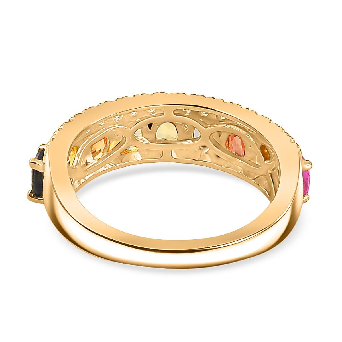 Rainbow Sapphire ,  White Zircon  Main Stone With Side Stone Ring in 18K YG Vermeil Sterling Silver 2.33 ct