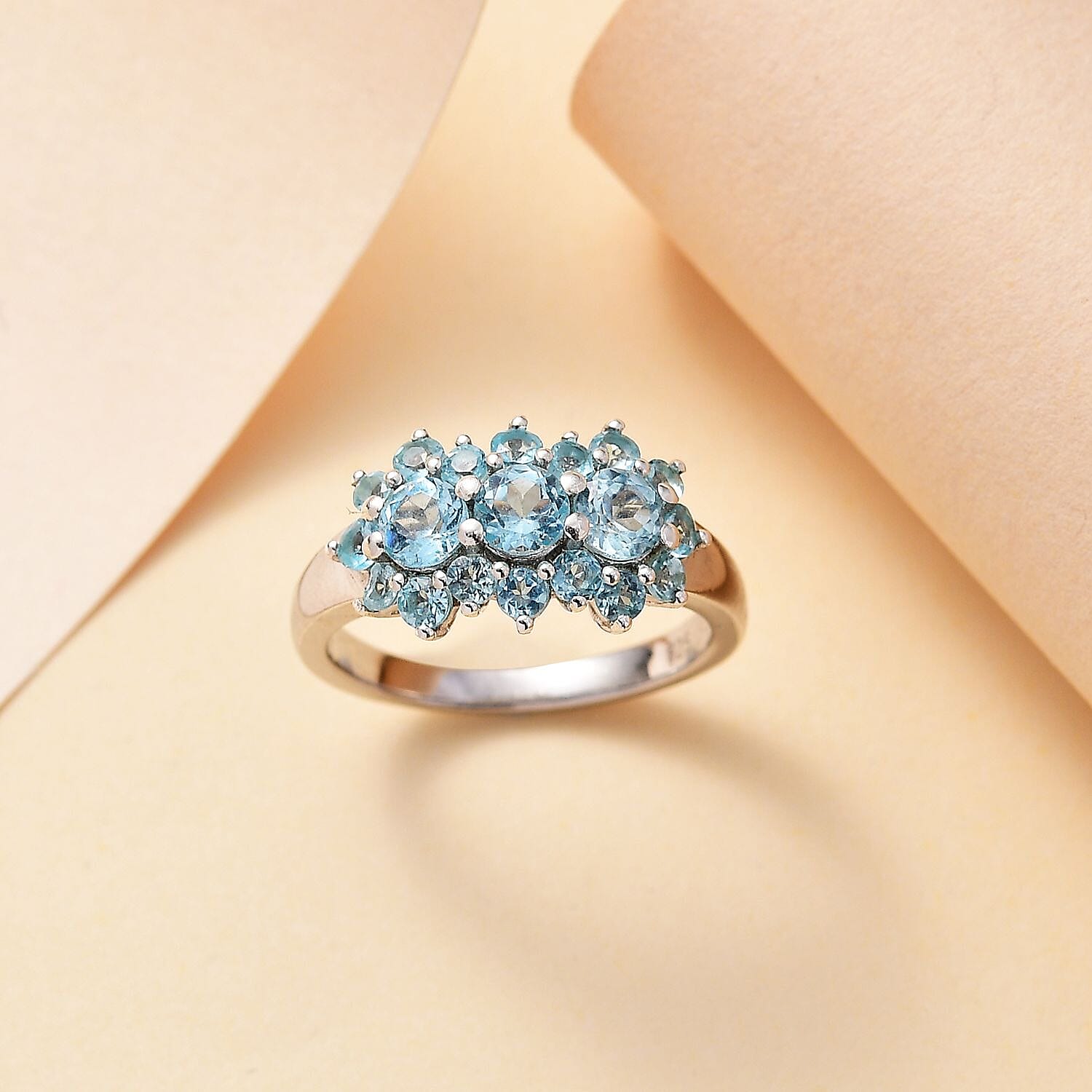 Blue Lagoon Apatite Boat Ring in Rhodium Overlay Sterling Silver 1.67 Ct