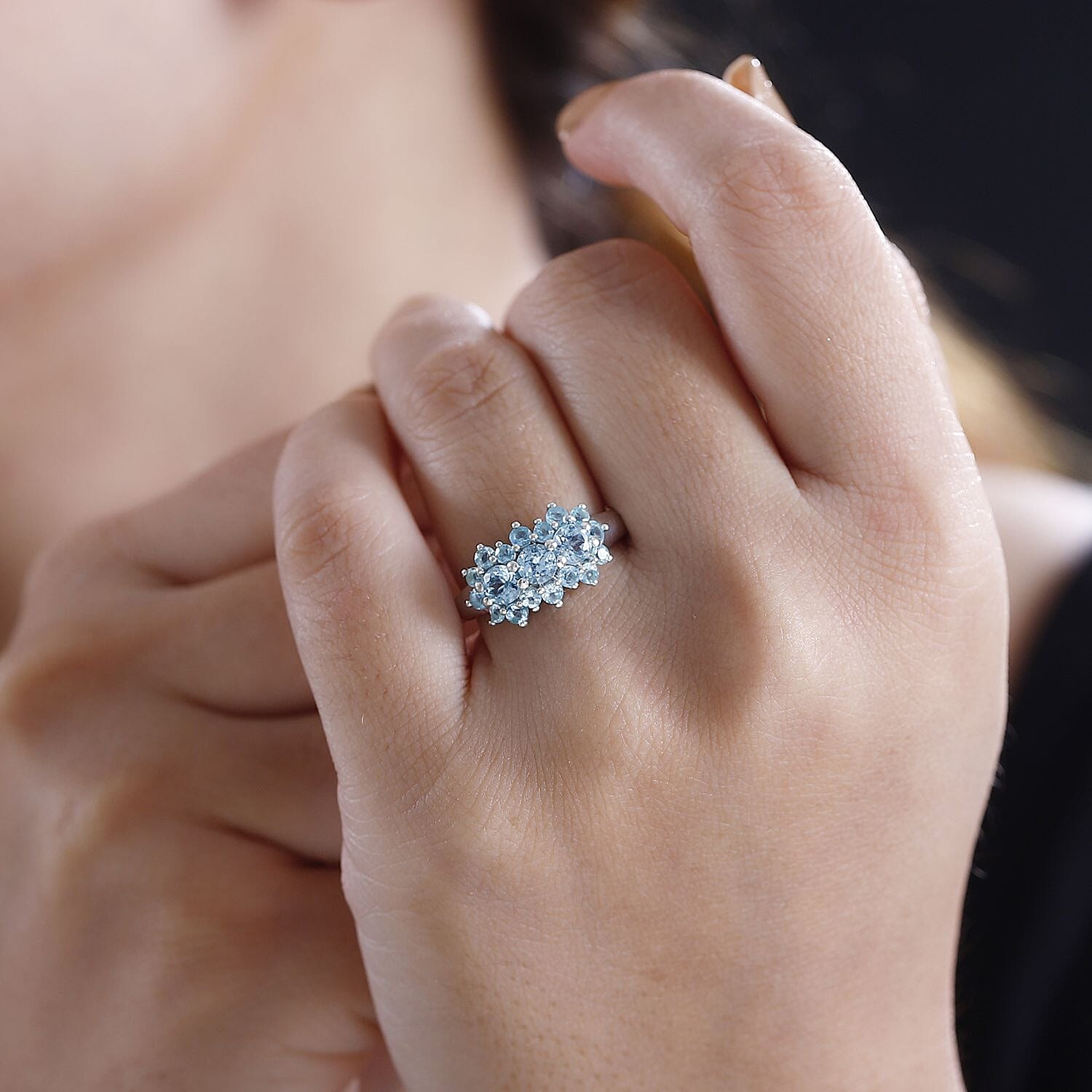 Blue Lagoon Apatite Boat Ring in Rhodium Overlay Sterling Silver 1.67 Ct