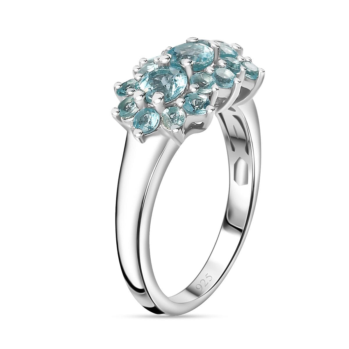 Blue Lagoon Apatite Boat Ring in Rhodium Overlay Sterling Silver 1.67 Ct