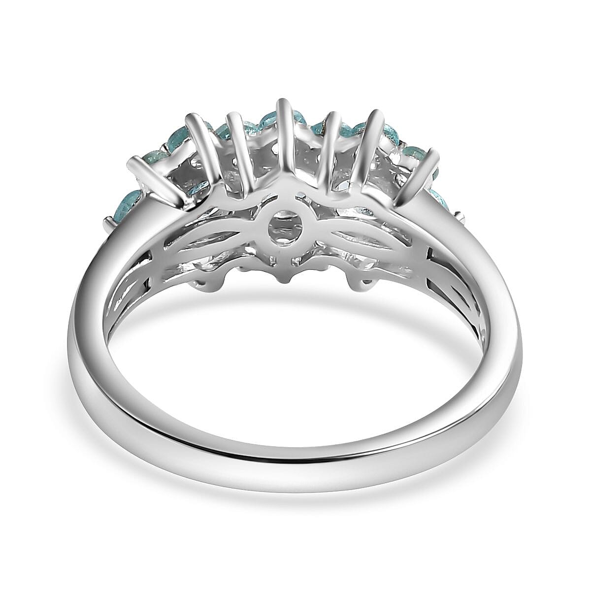 Blue Lagoon Apatite Boat Ring in Rhodium Overlay Sterling Silver 1.67 Ct