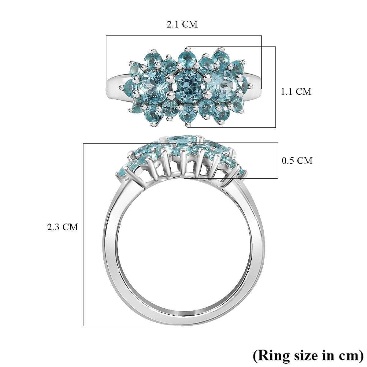 Blue Lagoon Apatite Boat Ring in Rhodium Overlay Sterling Silver 1.67 Ct