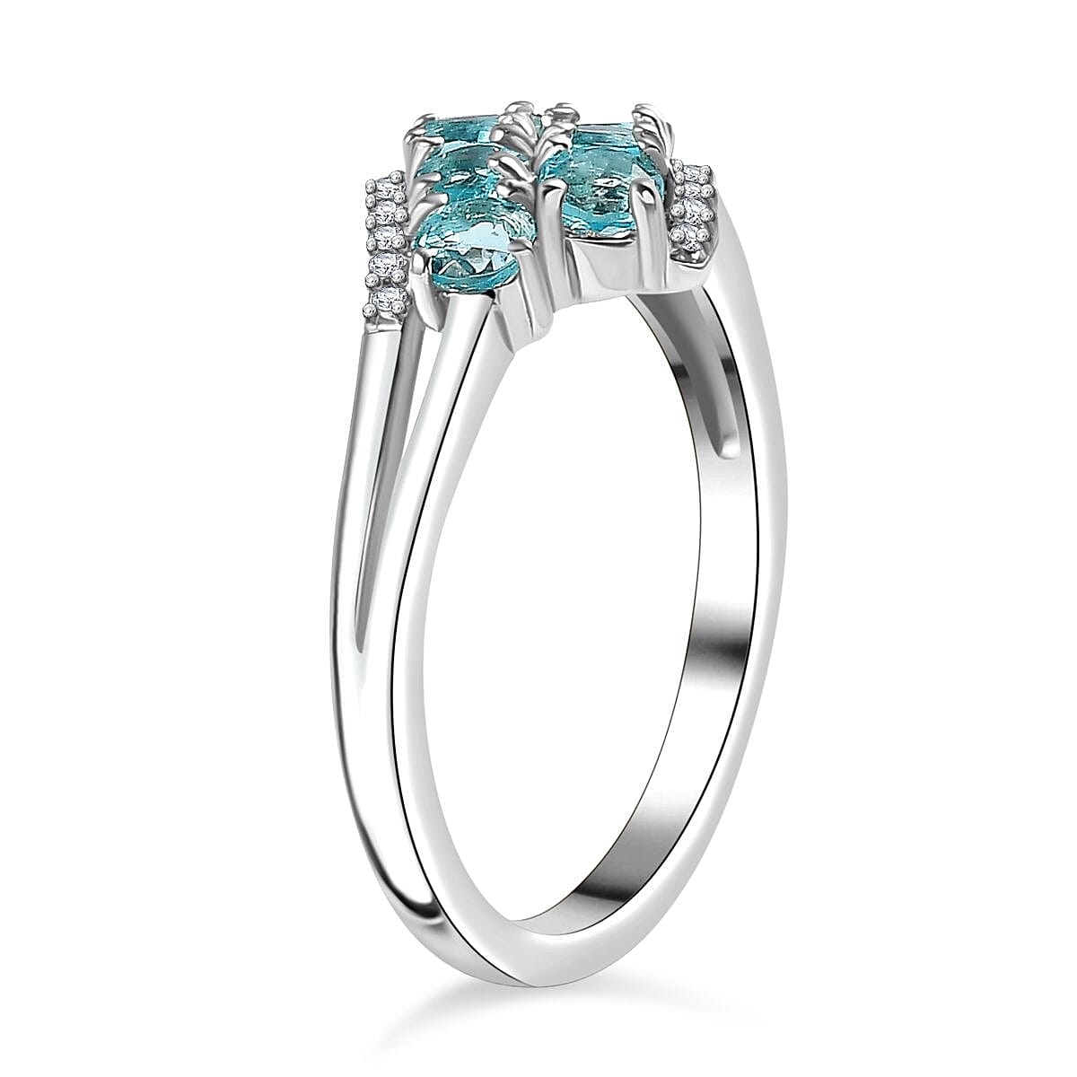 Blue Apatite ,  White Zircon  Main Stone With Side Stone Ring in Rhodium Overlay Sterling Silver 0.86 ct  0.922  Ct.