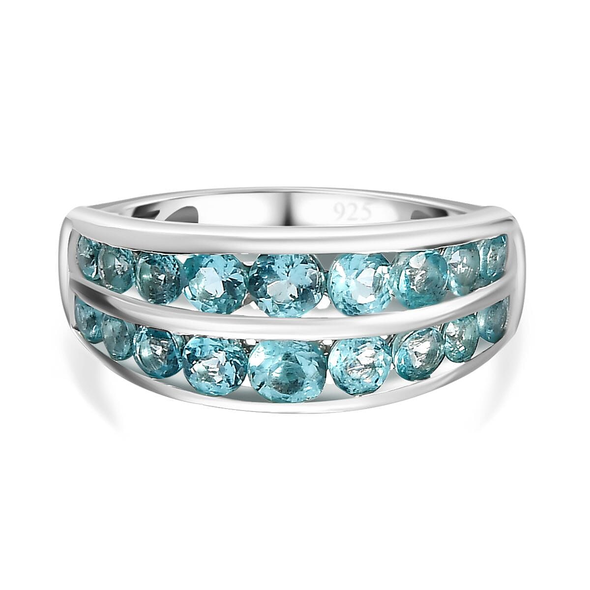 Blue Lagoon Apatite Ring in Rhodium Overlay Sterling Silver 1.916  Ct.